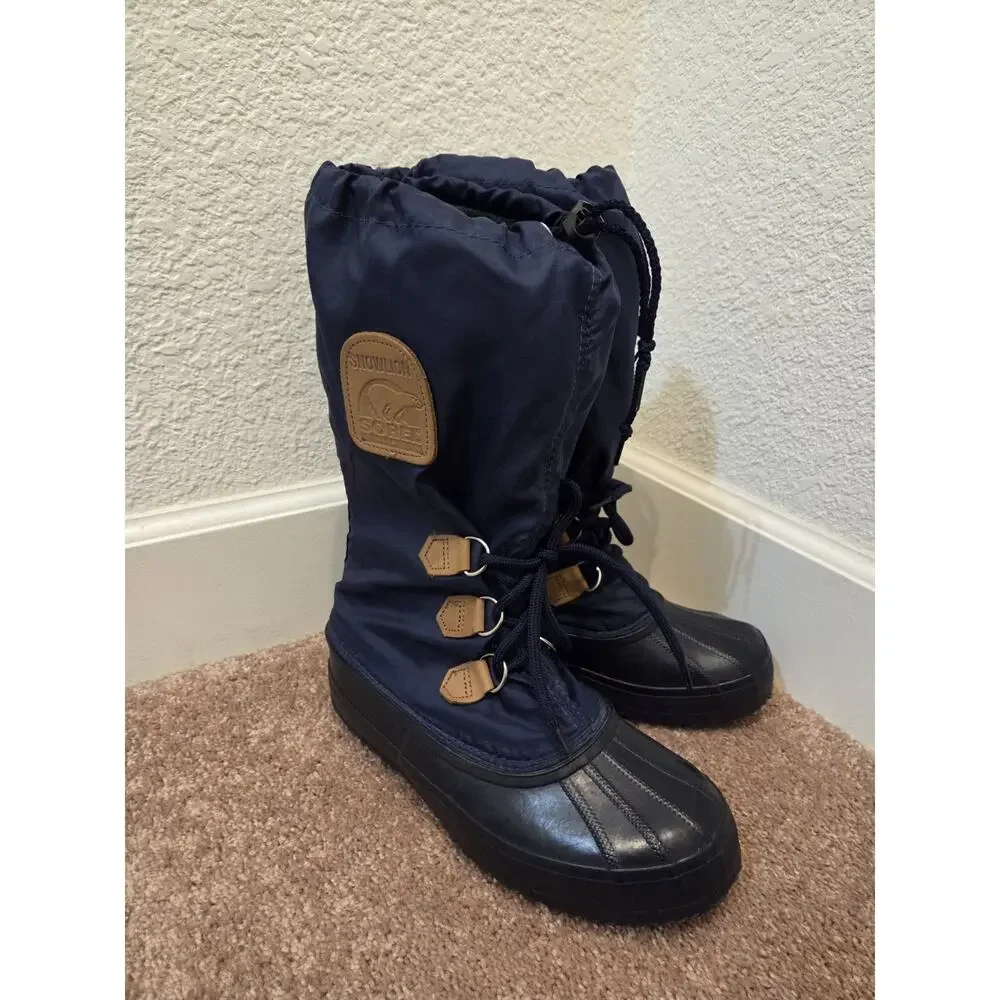 Vintage Sorel Snow Lion Mid-Calf Navy Blue Winter Snow Boots Women's US Size 8